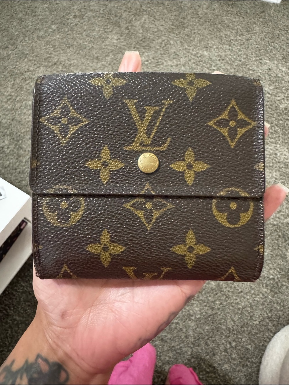 Louis Vuitton Brown Monogram Snap Wallet with Gold Accents